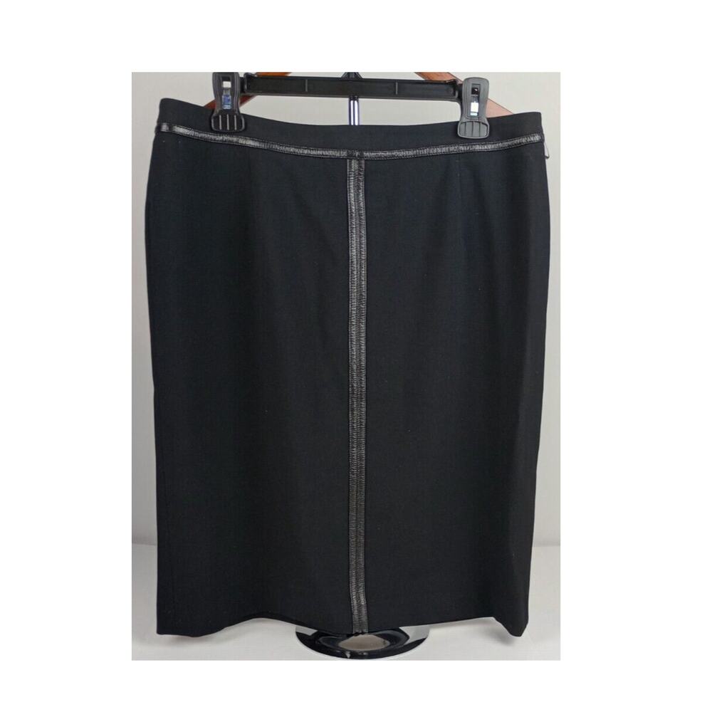 Style & Co Women's Size 14 Stretch Black Skirt Faux Leather Accents Zipper Slit